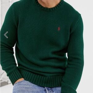 Polo Ralph Lauren Cotton Knit Crewneck Sweater Forest Green Size Large